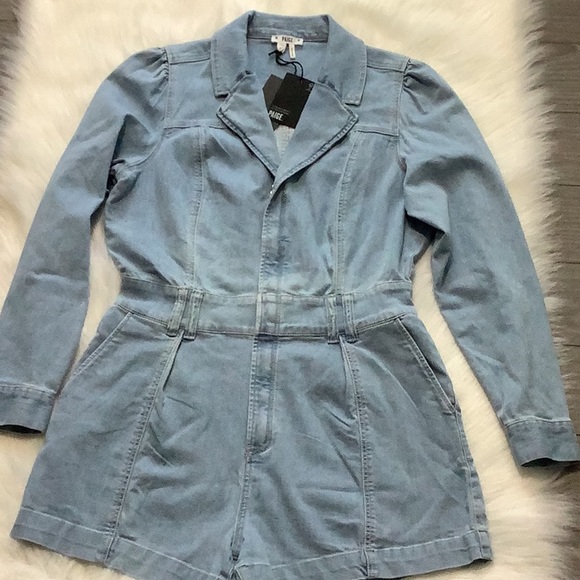 PAIGE Puff Sleeve Chambray Romper - Picture 14 of 16